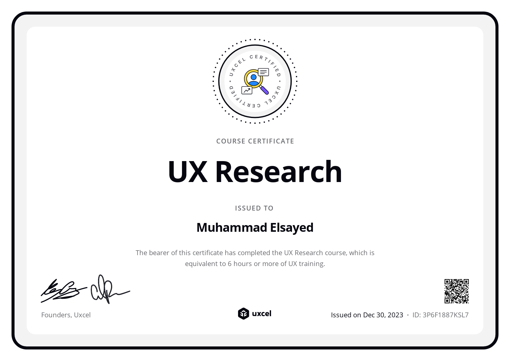 Muhammad Elsayed's certificate